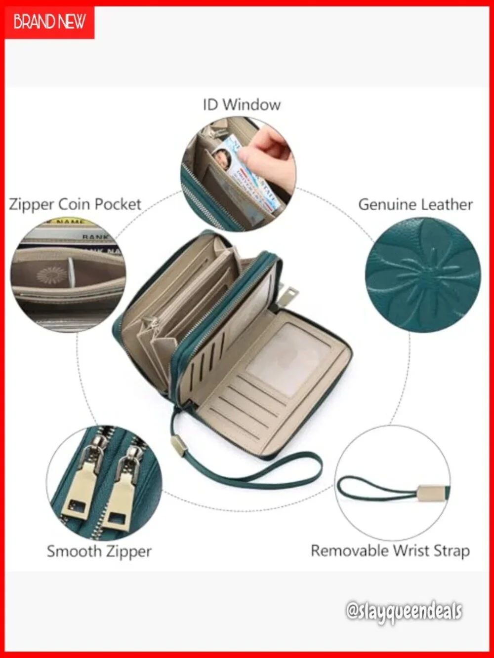 Leather Wristlet Wallet with RFID Blocking, 16 Card Slots, Double Zip